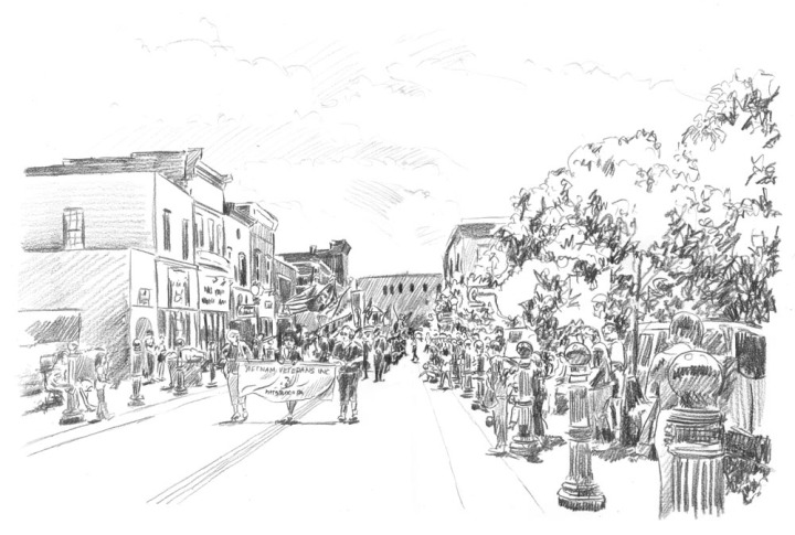pencil sketch of parade