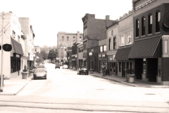 vintage-looking photo of Main Street Carnegie