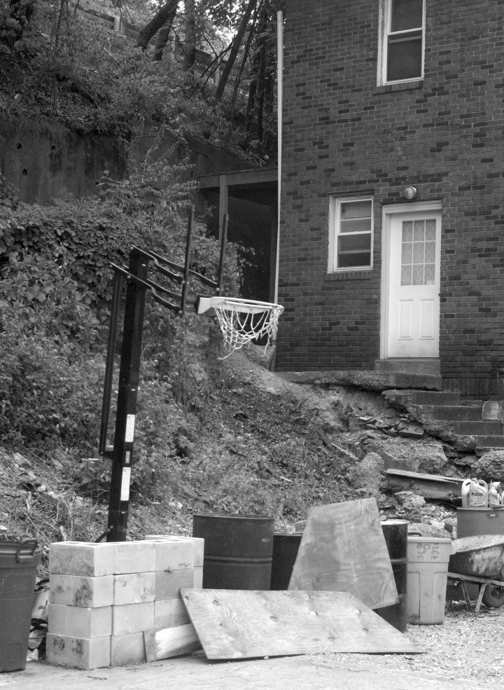 yard with blocks and basketball hoop