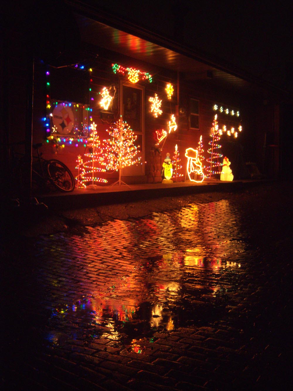 holiday lights in the rain