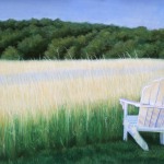 pastel painting of a meadow with adirondack chair
