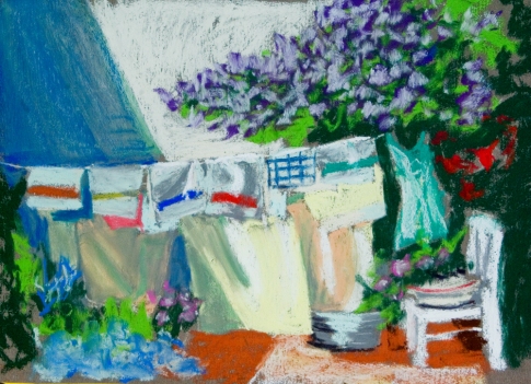 pastel painting of laundry