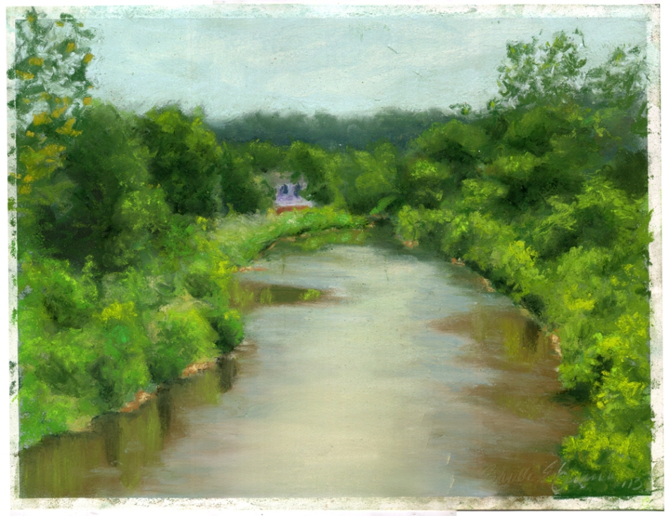 pastel sketch of creek