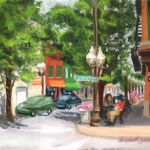 pastel painting of main street in carnegie