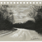 sketch of trail and trees and overcast sky