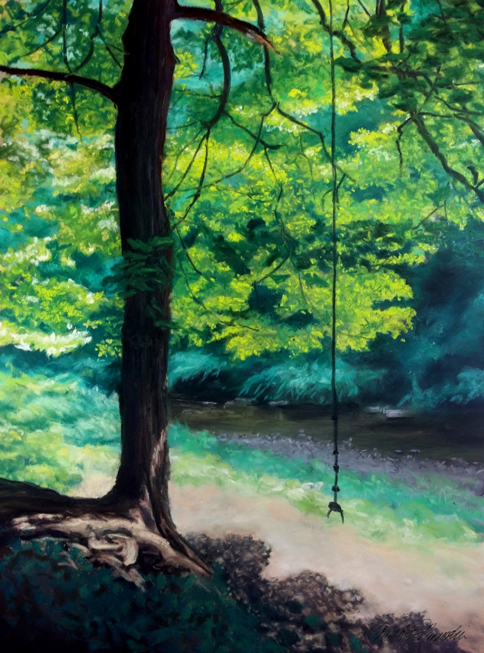 "The Rope Swing", pastel 14" x 20"