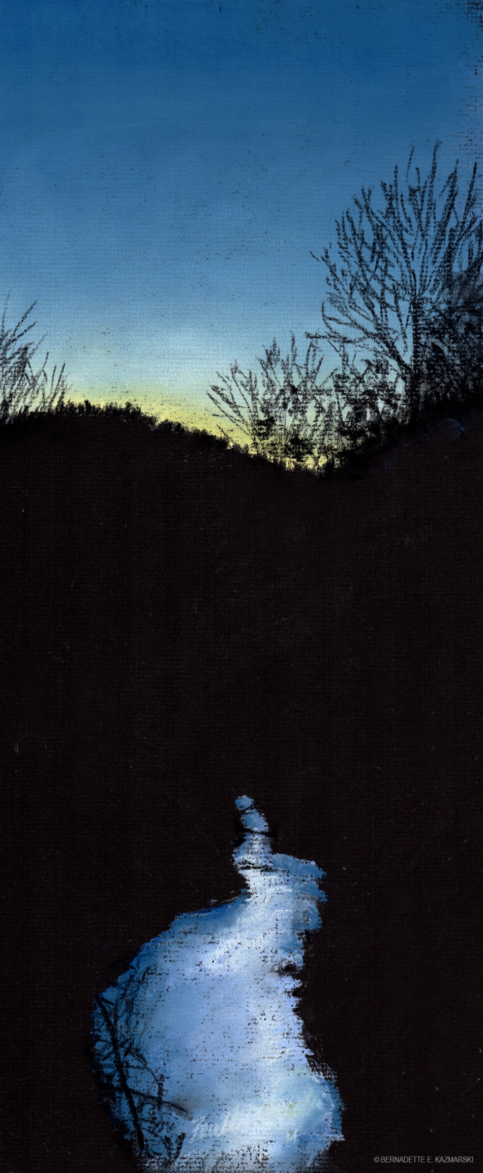 "Winter Sunset Reflection", 7" x 17", pastel on black paper © Bernadette E. Kazmarski