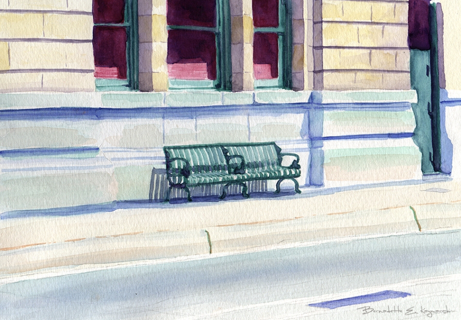 "Waiting Bench", watercolor, 10" x 12" © Bernadette E. Kazmarski