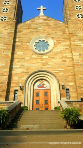The steps and entrance to Holy Trinity Ukrainian Catholic Church.